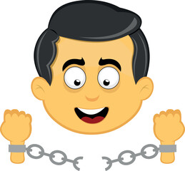 vector illustration yellow emoji character male, breaking chains in freedom and enmancipation