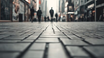 City street, pedestrians walking, urban scene, low angle view, photo for backgrounds