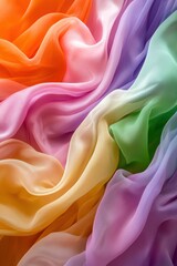 Obraz premium Colorful silk fabric background with flowing textures in rainbow hues for fashion, design, and artistic projects.