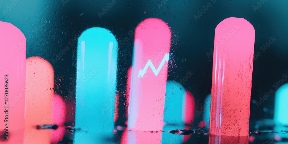 Poster captivating neon lights: a stunning display of color and reflection illustrating the fusion of art a