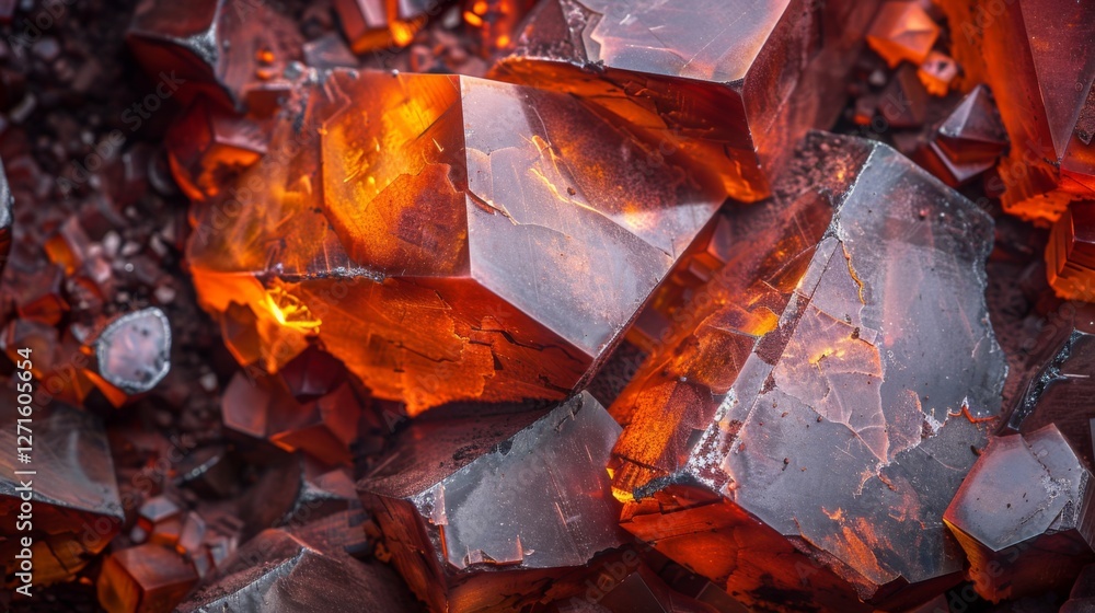 Aufkleber clusters of vibrant red crystals reflect warm light, creating an enchanting display. the intricate f