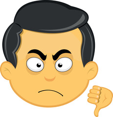 vector illustration yellow emoji character male, with thumb pointing down in concept of not approved or no like