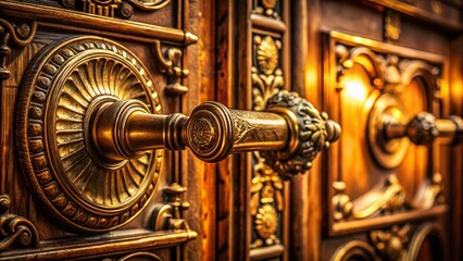 Antique Brass Door Handle Close-up; Vintage Architectural Detail