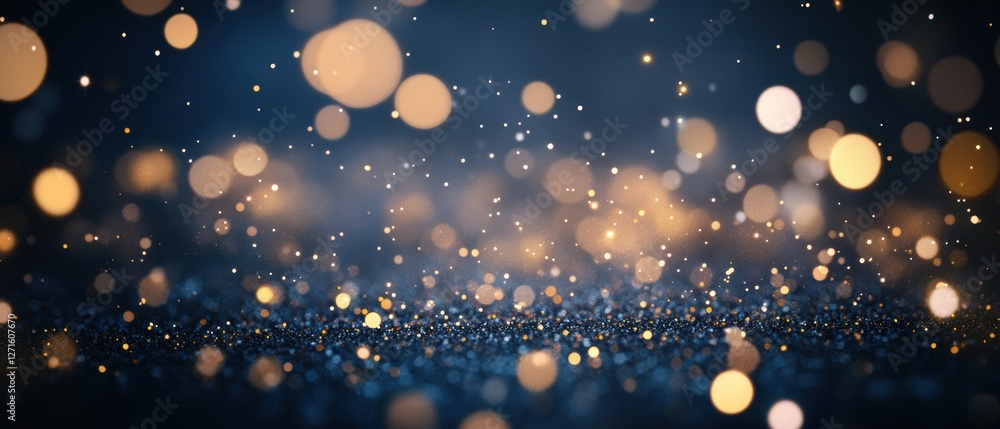 Poster golden bokeh background with soft glowing particles for creative design and photography projects