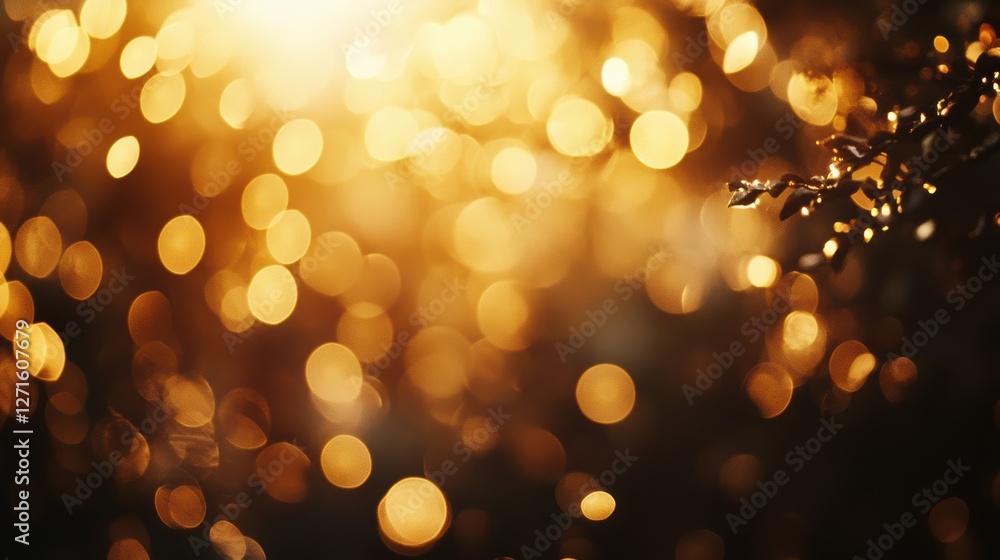 Poster golden bokeh background with sunlight shining through trees, creating a warm and inviting atmosphere
