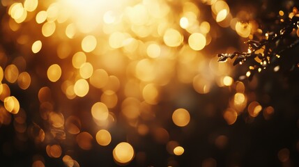 Fototapeta premium Golden bokeh background with sunlight shining through trees, creating a warm and inviting atmosphere for nature and lifestyle images.