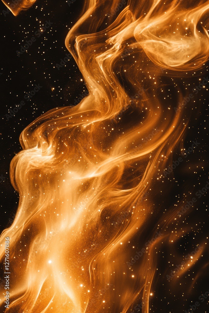 Poster golden flame abstract background with stars in space | cosmic patterns and light effects for creativ