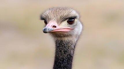 Ostrich head close-up, wildlife reserve, blurred background, nature photography
