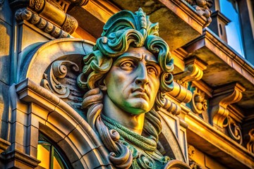 Obraz premium Architectural Detail: Ornate Figurehead on Building Facade