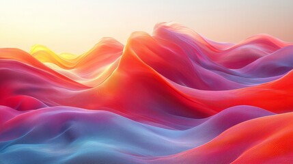 Obraz premium Vibrant flowing waves abstract landscape digital art soft textures sunset glow artistic concept