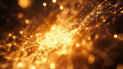 Golden Wave: An Abstract Depiction of a Luminous Golden Wave Formed by Countless Tiny Particles, Set Against a Dark Background, Evoking a Sense of Energy, Movement, and Abstract Beauty