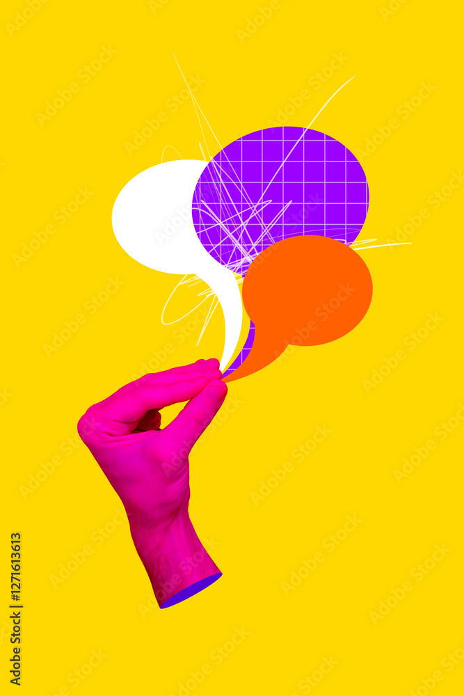 Poster template sketch image composite artwork collage of anonymous hand finger hold email text textbox spe
