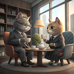 Two cat is busy in a business meeting for a big deal.