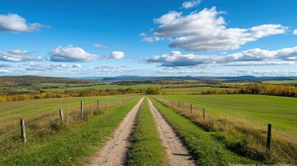 Fototapeta premium Autumn Landscape: Country Road Leading to Distant Hills