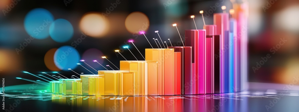 Poster vibrant bar chart displaying data analysis with a bokeh effect background. perfect for business and 
