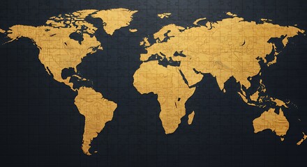 World Map Puzzle Art Illustration on Dark Background for Global Concepts