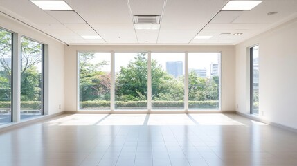 Obraz premium Bright Empty Modern Office with Large Windows and City View