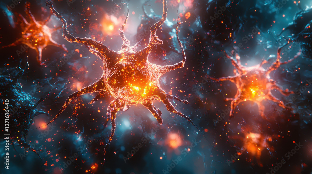 Poster cinematic macro view of a deadly virus attacking human cells with intricate molecular details and gl