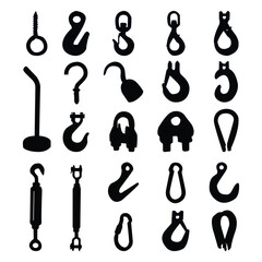 Set of Bulk-buy Screw Hooks, Pirets Hook, Ship Hook, Sailing Hook black silhouettes illustration Vol 01
