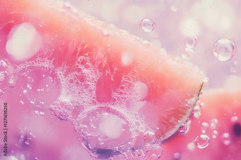 Poster dreamy macro photography of soap bubbles and foam in pink and purple tones creating abstract backgro