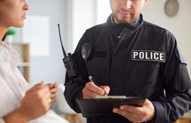 Police officer or detective questions a crime victim or witness about a burglary or theft. This law...