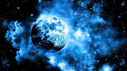 Obraz premium Celestial Enigma: A Blue Planet's Cosmic Dance