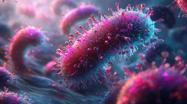 Medical illustration showcases bacteria utilizing molecular camouflage to evade immune detection in extreme magnification with high detail