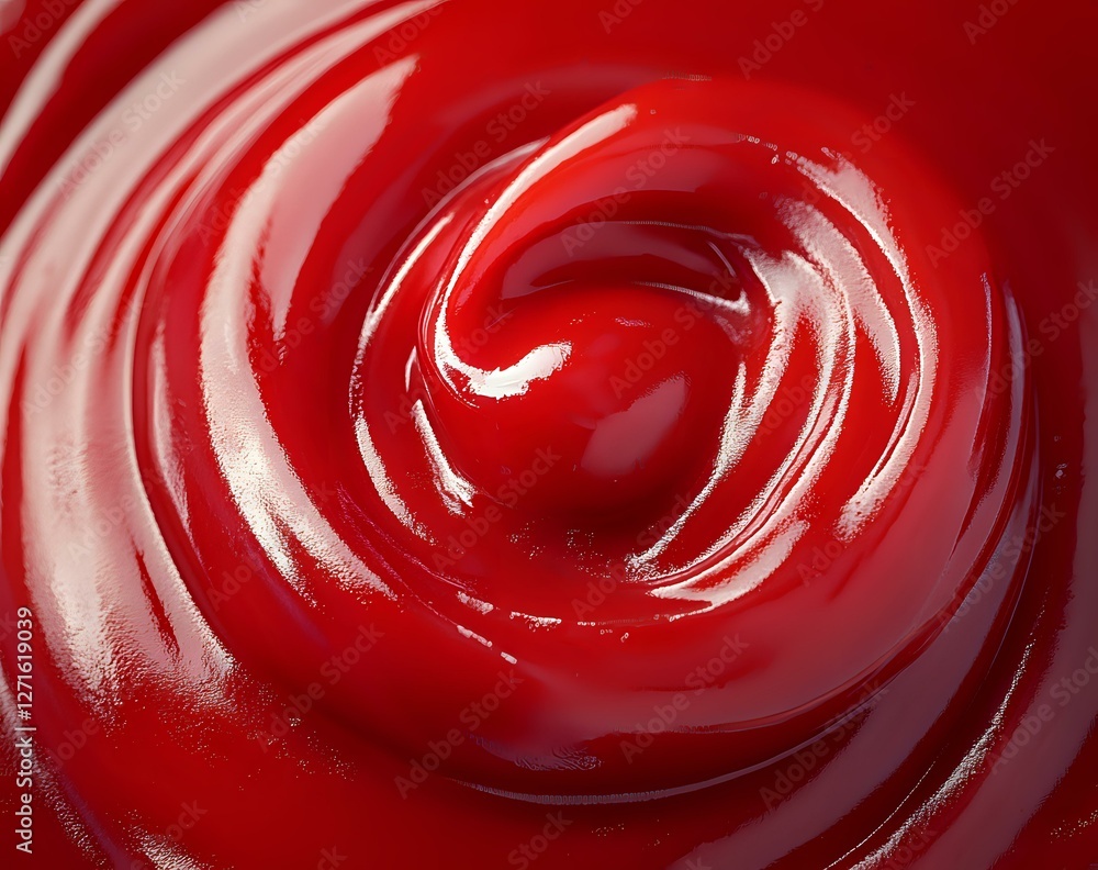 Poster swirling red glossy surface with smooth circular patterns creates dynamic abstract background. vibra