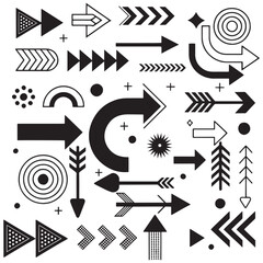 Obraz premium Indicator arrow, diverse direction, pointing symbol, navigation icon illustration, silhouette ,vector with white background