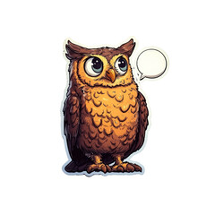 Obraz premium Cute Cartoon Owl with Speech Bubble, Thinking Owl Illustration