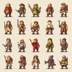 Pixelated NPC Characters Showcase Digital Realm Art Collection Fantasy Environment Aesthetic Perspective Retro Concept