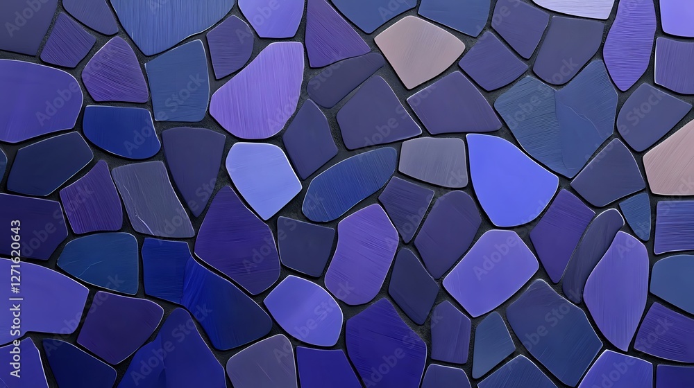 Poster abstract mosaic pattern with irregular geometric shapes in shades of deep blue, purple, and gray cre