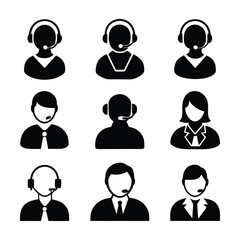 call center male and female model icon silhouette design bundle set