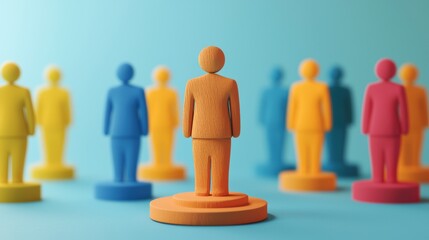 Diverse Community of Wooden Figures Representing Individuality and Collaboration in a Simple Yet Vibrant Setting