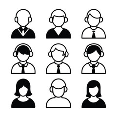 call center male and female model icon silhouette design set on a white background
