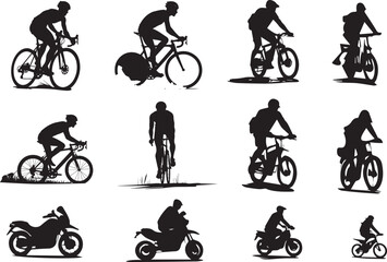 Cyclists and Motorcyclists Silhouettes