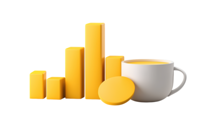 Coffee cup and bar chart, a visual representation of data analysis market trends in the financial sector