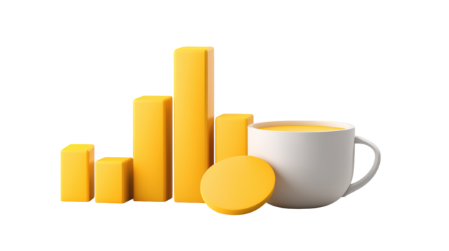Coffee cup and bar chart, a visual representation of data analysis market trends in the financial sector