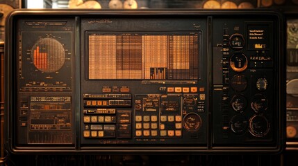 Vintage Futuristic Technology Control Panel - Detailed Interface Design