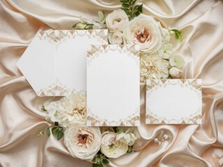 Blank Elegant Wedding Invitations on a Luxurious Silk Background