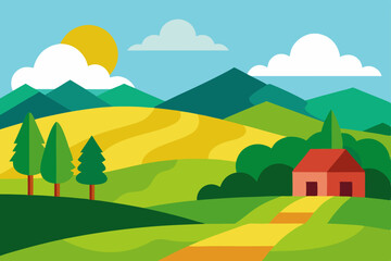 Obraz premium vector illustration of a rural landscape