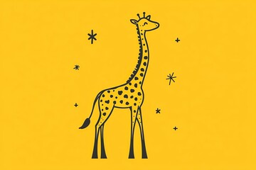 Fototapeta premium Cartoon-style outlined giraffe with its long neck stretched.