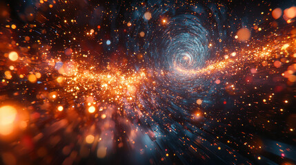 Stunning display of particle collision inside a large hadron collider showcasing intricate energy flows and vibrant explosions in a symmetrical structure