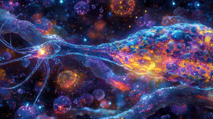 Hyper-realistic depiction of a virus interacting with a human cell in a highly detailed microscopic view