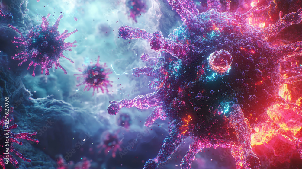 Poster rapid multiplication of bacterial colonies in a hyper-realistic microscopic rendering showcasing glo