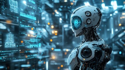 Fototapeta premium Biotech Innovation: A Scientist Working with a Holographic Display of Biological Data in a Modern Laboratory, Emphasizing Cutting-Edge Research, Scientific Discovery, and Technological Advancement in 