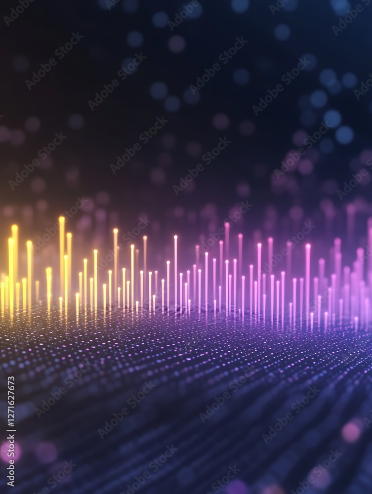 Poster colorful digital sound spectrum animation with a glowing effect, ideal for multimedia projects or ba