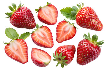 strawberry piece and slice isolated on transparent background png
