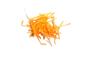 Pile fresh grated carrot isolated on white