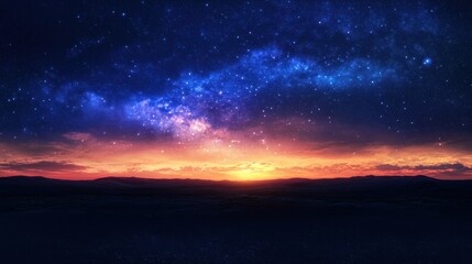 Fototapeta premium Stunning galaxy at sunset over mountain landscape with vibrant stars and colorful sky for nature and astronomical enthusiasts